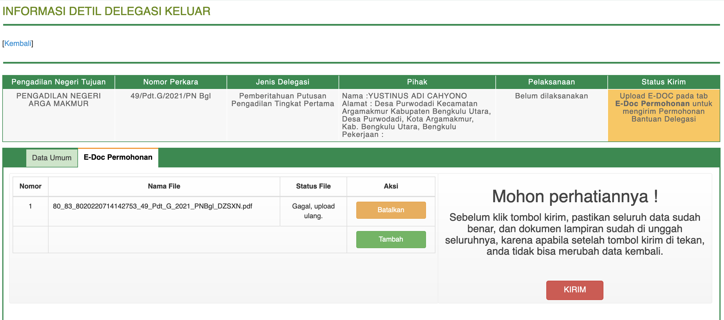 Ubah dan upload ulang Dokumen Delegasi